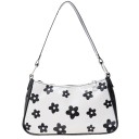 Borsa piccola da donna a spalla in pelle sintetica lucida Motivo bianco e nero Manico corto con anelli metallici Chiusura con zip 23 x 5 x 15 cm 4