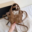 Borsa piccola da donna in ecopelle con motivo intrecciato Forma a cesto Manici corti e tracolla lunga Vano interno con cordoncino 2