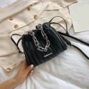 Borsa plissettata da donna con cordoncino Catena massiccia a mano Cinghia lunga a spalla Pelle sintetica 23 x 18 x 8 cm 2