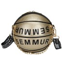 Borsa rotonda da donna 20 x 19 cm A forma di pallone da basket Con ampia tracolla e catena decorativa Scritta in evidenza 6