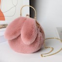 Borsa rotonda da donna con orecchie da coniglio 22 x 21 cm Superficie pelosa Morbido manico metallico Chiusura a cornice Lunga catena a spalla 13