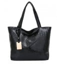 Borsa shopper grande da donna in pelle sintetica con motivo coccodrillo Superficie lucida Due manici lunghi Ciondolo decorativo 33 x 31 x 11 1