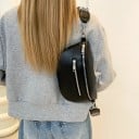 Borsetă neagră pentru femei, 24,5 x 14,5 x 8 cm. Geantă crossbody elegantă, din piele ecologică. Geantă de umăr la modă. Curea reglabilă. Fermoar 6