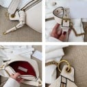 Borsetă pentru femei din piele PU cu fermoar și formă rotunjită Curea cu lanț decorativ auriu și cataramă Suprafață texturată 34 x 15 cm 4