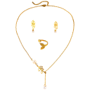 Botanical Design Jewellery Set 316L Stainless Steel Necklace 45+5 cm Earrings 3.3 cm Adjustable Ring Pearl and Leaf Motif for Women 1
