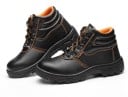 Botas de segurança acima do tornozelo com biqueira de aço Botas de trabalho em pele PU Sola antiderrapante Preta com costura laranja 3