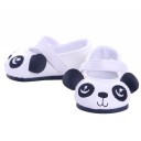 Botas para boneca até 43 cm com motivo de panda Rosto bordado e orelhas pretas na ponta Fivela sobre o peito do pé Cor branca e sola preta 3