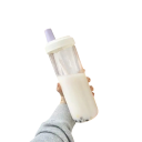 Botella de plástico para bebidas con pajita y protección contra derrames 500 ml Vaso de plástico para beber con tapa para batidos, lácteos y té 2