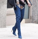 Bottes en jean pour femmes au-dessus du genou avec ceinture 1