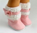 Bottes hautes pour poupée de 43 à 46 cm Couleur rose avec un bord en laine blanche Nœud sur le côté Semelle blanche Matériau en cuir PU et laine 1