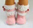 Bottes hautes pour poupée de 43 à 46 cm Couleur rose avec un bord en laine blanche Nœud sur le côté Semelle blanche Matériau en cuir PU et laine 2