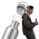 Bottiglia d'acciaio inossidabile ad alta capacità da 2000 ml con grande apertura a vite e manico sul tappo bottiglia d'acqua argento per uso all'aperto 3