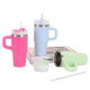 Bottiglia termica da viaggio con manico e coperchio con cannuccia removibile 410 ml acciaio inossidabile thermos da auto per caffè tè e bevande fredde 2