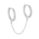 Boucle d'oreille femme deux anneaux reliés par une chaîne Pour deux piercings côte à côte dans l'oreille Anneaux ornés d'une rangée 2