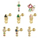 Boucle d'oreille puce pour femme avec des zirconiums scintillants Pour le lobe de l'oreille et le cartilage Forme décorative délicate Métal 60
