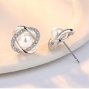 Boucles d'oreilles à clou pour femmes perle avec pierres 2