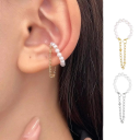 Boucles d'oreilles en perles avec chaîne pour cartilage style hip-hop moderne bijoux tendance pour femmes soirée mariage anniversaire anniversaire avec clips 2