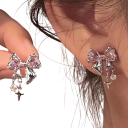 Boucles d'oreilles en zircon avec nœud Y2K pour femmes Alliage de zinc Bijoux de mode pour filles fête, mariage, anniversaire, anniversaire 2
