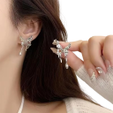 Boucles d'oreilles en zircon tendance avec nœud style Y2K pour femmes en alliage de zinc Bijoux de mode pour fête, mariage, anniversaire, anniversaire 3