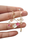 Boucles d'oreilles pendantes asymétriques en forme de papillon et de fleur avec zircon, longues boucles d'oreilles pour femmes, style coréen élégant 2