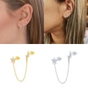 Boucles d'oreilles pour femmes avec éclair et étoile Deux clous reliés par une chaîne pendante Pierres en zircon Métal fantaisie Pour deux 3