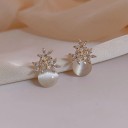 Boucles d'oreilles puces avec pierre ressemblant à de l'opale 2,2 × 1,7 cm, décor dans une teinte dorée, boucles d'oreilles pour femmes à puce 3