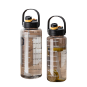 Bouteille de sport grande capacité 2 l avec paille Indicateur de temps Bouteille de fitness motivante sans BPA Bouteille à boire avec poignée 4