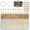 Box 10 x 17 cm Set of Acrylic Gold and Pearl Beads 1240 pcs Various Shapes and Sizes Beads for Jewellery Making Bracelets Necklaces 1