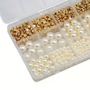 Box 10 x 17 cm Set of Acrylic Gold and Pearl Beads 1240 pcs Various Shapes and Sizes Beads for Jewellery Making Bracelets Necklaces 2