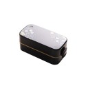 Box bento a due piani per alimenti con partizione Coperchio con motivo floreale e clip laterali Capacità 750 ml In plastica 16,8 x 8,3 x 7,4 2