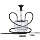 Box de shisha avec lumière LED et télécommande Deux tuyaux Hauteur 41 cm Acrylique transparent et aluminium Pour tabac et saveurs de hookah 6