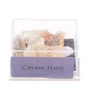 Box with Raw Minerals Samples of Stones in a Transparent Box with a Black Base and a Label with the Mineral Name Dimensions 4 x 3 x 2 cm 4