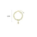 Bracciale in pietre naturali 23 cm regolabile con perline e catena dettagli in metallo ciondolo a foglia accessorio gioiello 6