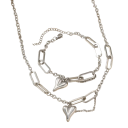 Bracelet assorti 19+5 cm et collier 48+5 cm en acier inoxydable Cœur rétro chaîne irrégulière Ensemble de bijoux pour femmes luxe 8