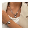 Bracelet assorti 19+5 cm et collier 48+5 cm en acier inoxydable Cœur rétro chaîne irrégulière Ensemble de bijoux pour femmes luxe 4