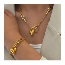 Bracelet assorti 19+5 cm et collier 48+5 cm en acier inoxydable Cœur rétro chaîne irrégulière Ensemble de bijoux pour femmes luxe 6