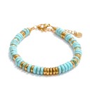 Bracelet en pierre naturelle 17 cm + 6 cm d'extension perles en acier inoxydable couleur or chaîne ajustable unisexe 2