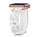 Bracelet gravé floral 42 44 45 46 49 mm pour Apple Watch Series 1–10 SE SE2 Bracelet en silicone avec des papillons et des fleurs sauvages 3