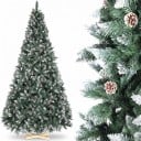 Brad artificial de Crăciun Zăpezit cu conuri artificiale Pliabil Înălțime 270 cm Bază din lemn 40 cm Verde și alb Decorațiune pentru interior 2