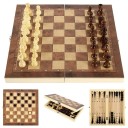 Brädspel i trä 3-i-1 Schack Dam Tärningar 24 x 24 cm Klassiska brädspel för 2 spelare Social underhållning Resespel Vikbar design 1