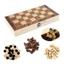 Brädspel i trä 3-i-1 Schack Dam Tärningar 29 x 29 cm Klassiska brädspel för 2 spelare Social underhållning Vikbar design Reseset 3