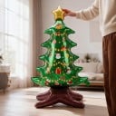 Bradul de Crăciun gonflabil Balon în picioare Decorațiune de iarnă 67 x 117 cm Verde cu stea aurie și ornamente Decorațiune de petrecere 5