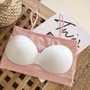 Bralette de algodão para senhora para o verão com alças finas e almofadas Estrutura canelada Tamanho universal para peito de 60 a 80 cm 9