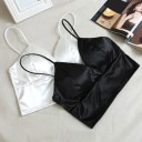 Bralette feminina com decote em V e alças finas Superfície brilhante Faixa inferior larga Fecho de ganchos Spandex Tamanho único 3