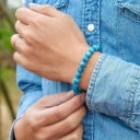 Bransoletka z koralików w niebieskich kulkach w imitacji apatytu Lśniące okrągłe koraliki z marmurkowym wzorem Biżuteryjny dodatek 4