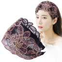 Breite Spitzenhaarreif mit Blumenstickerei Universelle Größe Eleganter Damenhaarreif für Haare Festlicher modischer Haarschmuck 4