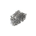 Brinco de mulher penas de pavão Joia de duas peças com pérola e leque sob o lóbulo Pedras transparentes Cor prateada Aço inoxidável 2 x 3,7 cm 2