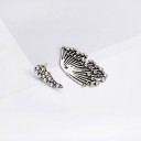Brinco de mulher penas de pavão Joia de duas peças com pérola e leque sob o lóbulo Pedras transparentes Cor prateada Aço inoxidável 2 x 3,7 cm 5