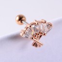 Brinco de mulher tipo pérola com cristais e zircões Decoração em forma de coração, tulipa ou leque Haste com bolinha aparafusada Metal bijutaria 7