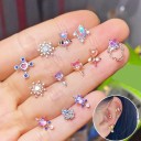 Brinco de mulher tipo pérola com cristais e zircões Decoração em forma de coração, tulipa ou leque Haste com bolinha aparafusada Metal bijutaria 33